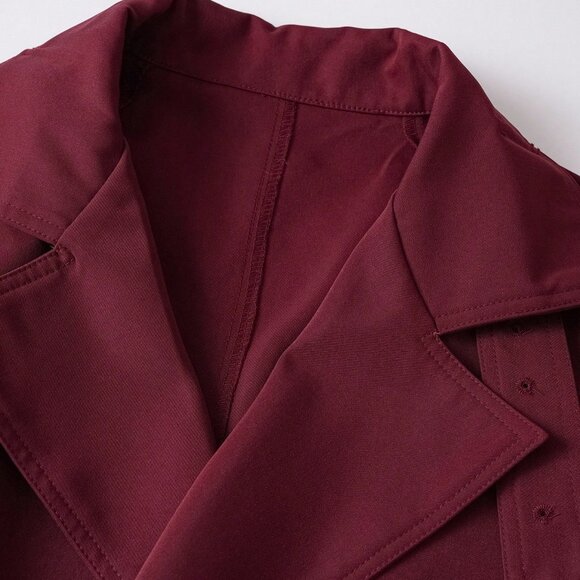 Burgundy Elegant Women's Short Trench Coat - Picture 8 of 8